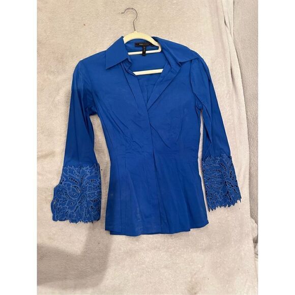 BCBG MAXAZRIA size XS women’s Royal blue blouse button down top with cool sleeve - Picture 1 of 4